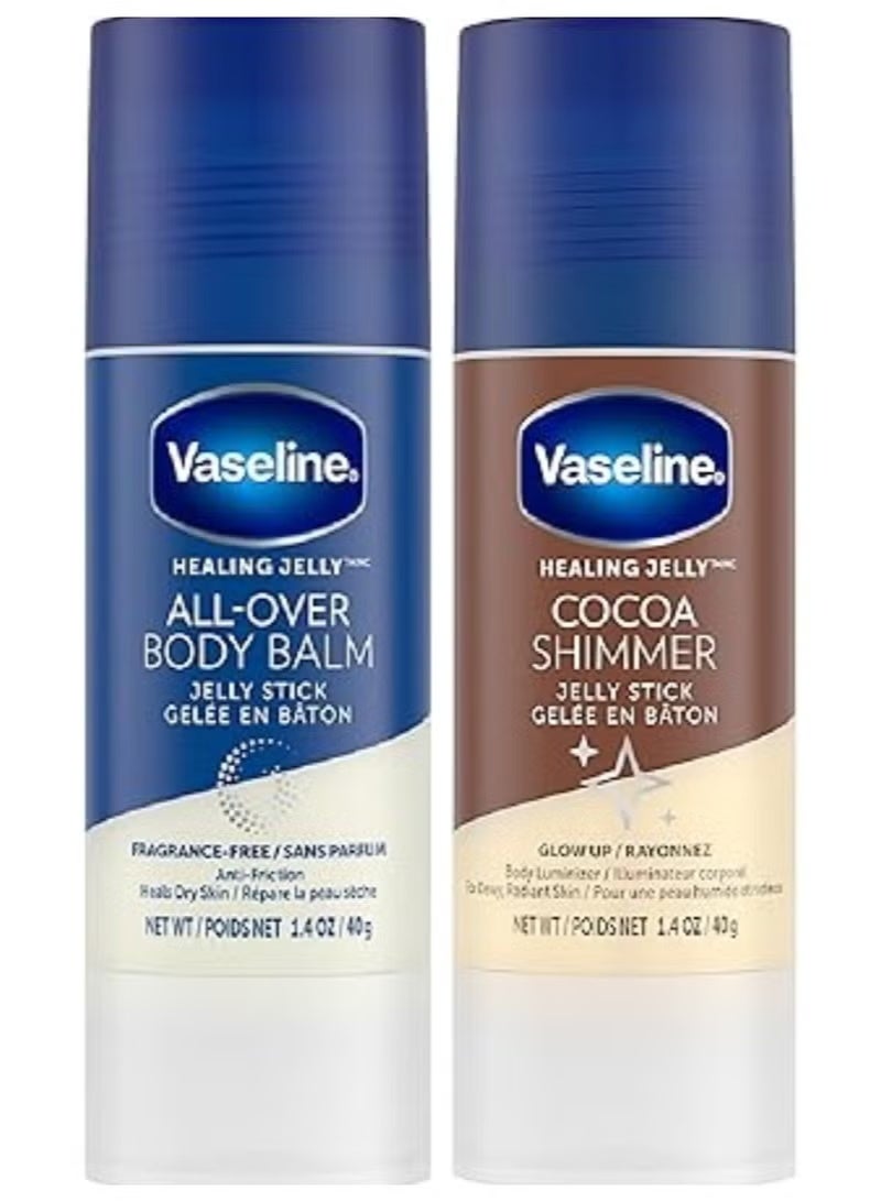 Vaseline Lotion Bundle, Cocoa Shimmer Jelly Stick Highlighter & Luminizer + All Over Body Balm Stick, Vaseline Cocoa Butter, Body Balm Skin Care Set, Petroleum Jelly for Dry Skin (2 Piece Set) - Image 1